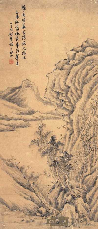 汤贻汾 1849年作 山水 立轴 69×30cm